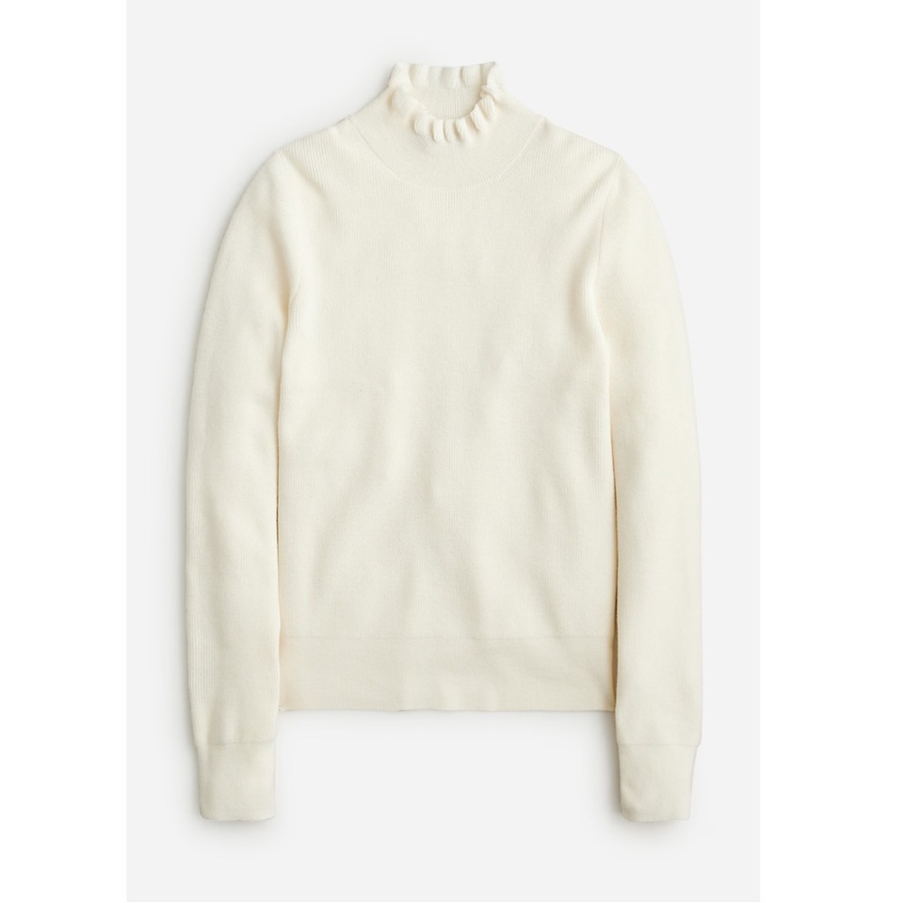 NWT J. Crew Ruffleneck Merino Wool Turtleneck Sweater Large Cream